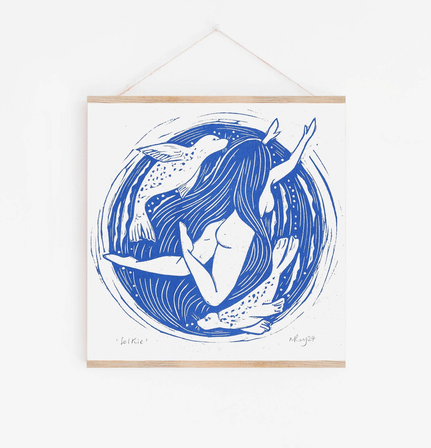 Selkie riso print, folklore, celtic, swimming, myths, seals