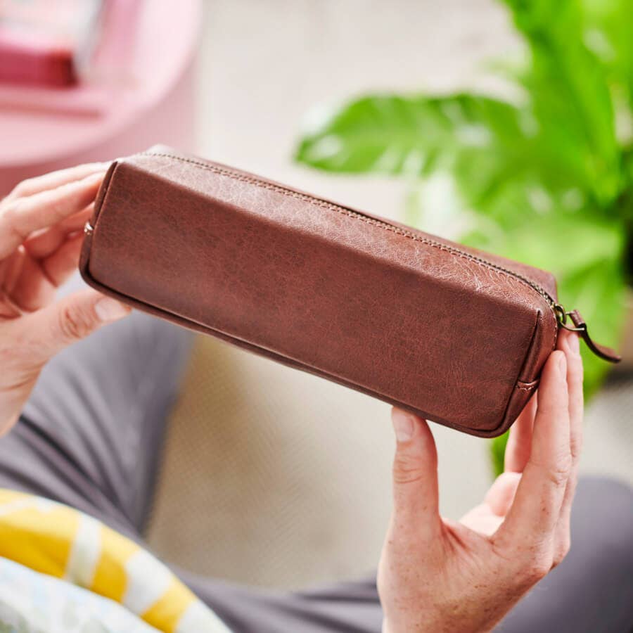 Leather Pencil Case With Personalisation: Tan