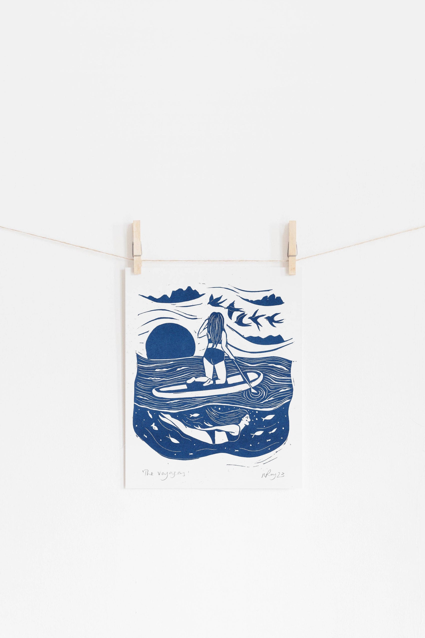 The Voyagers riso print paddleboarding, swim, outdoors, sea