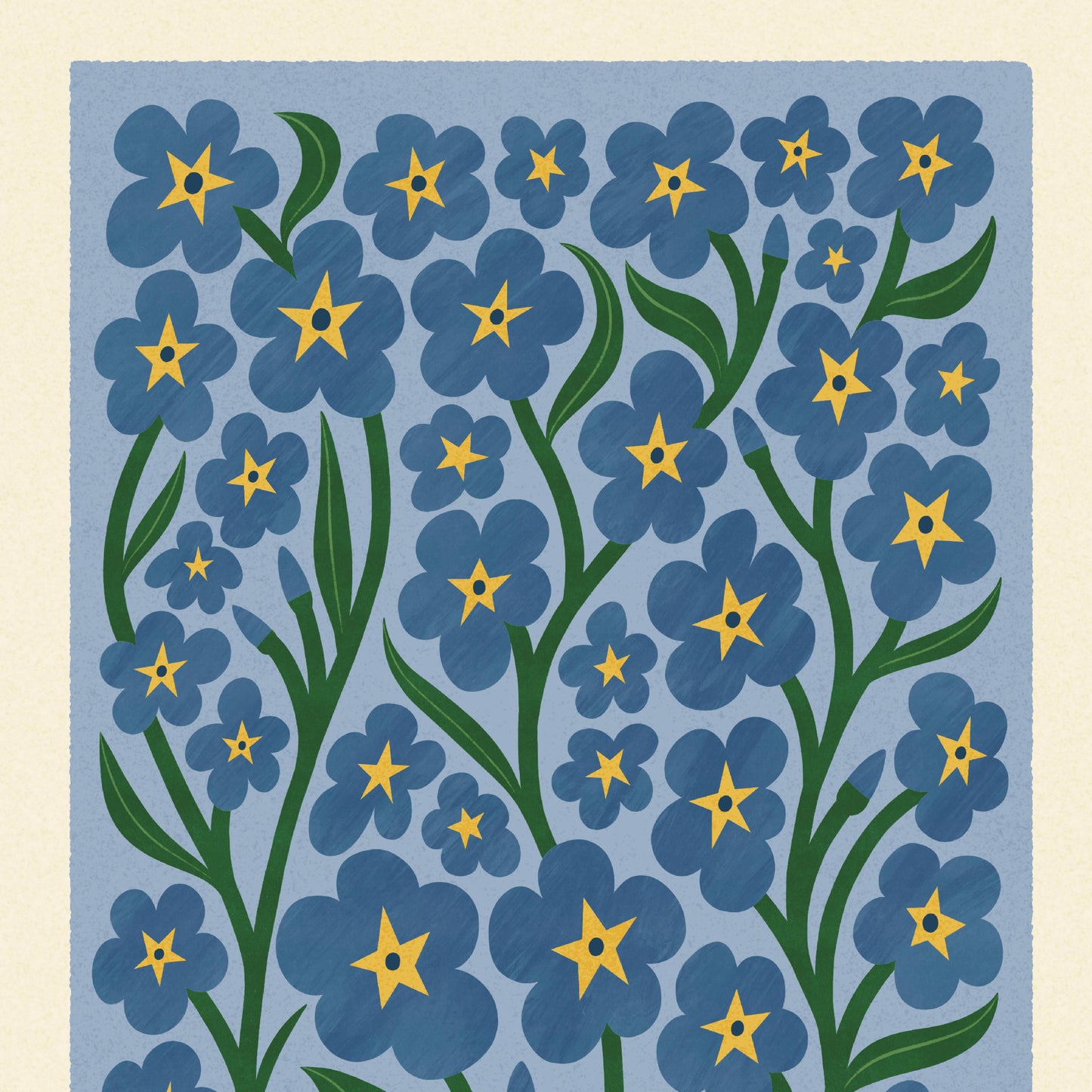 Forget Me Not | Modern-Retro Wildflower Art Print Wall Decor: A3 - 297 x 420mm (11.7 x 16.5 inches)