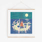 Bonfire Night riso, witchy, friends, beach, moon, dance