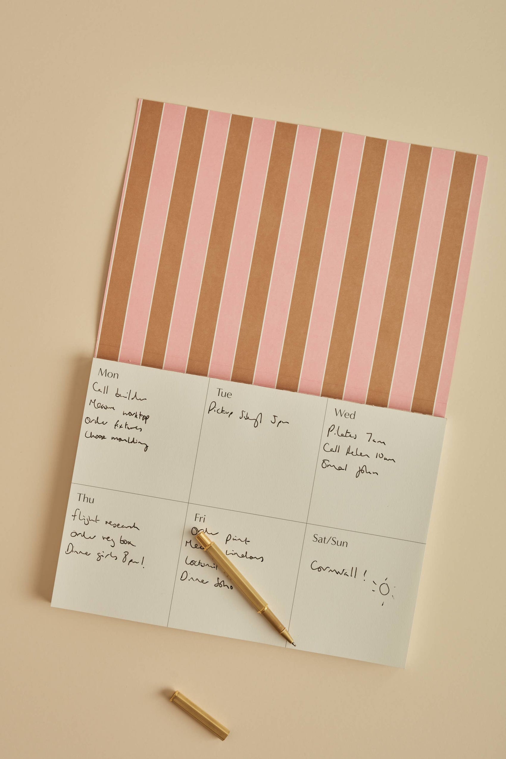 Weekly Planner Stripe Pink & Brown