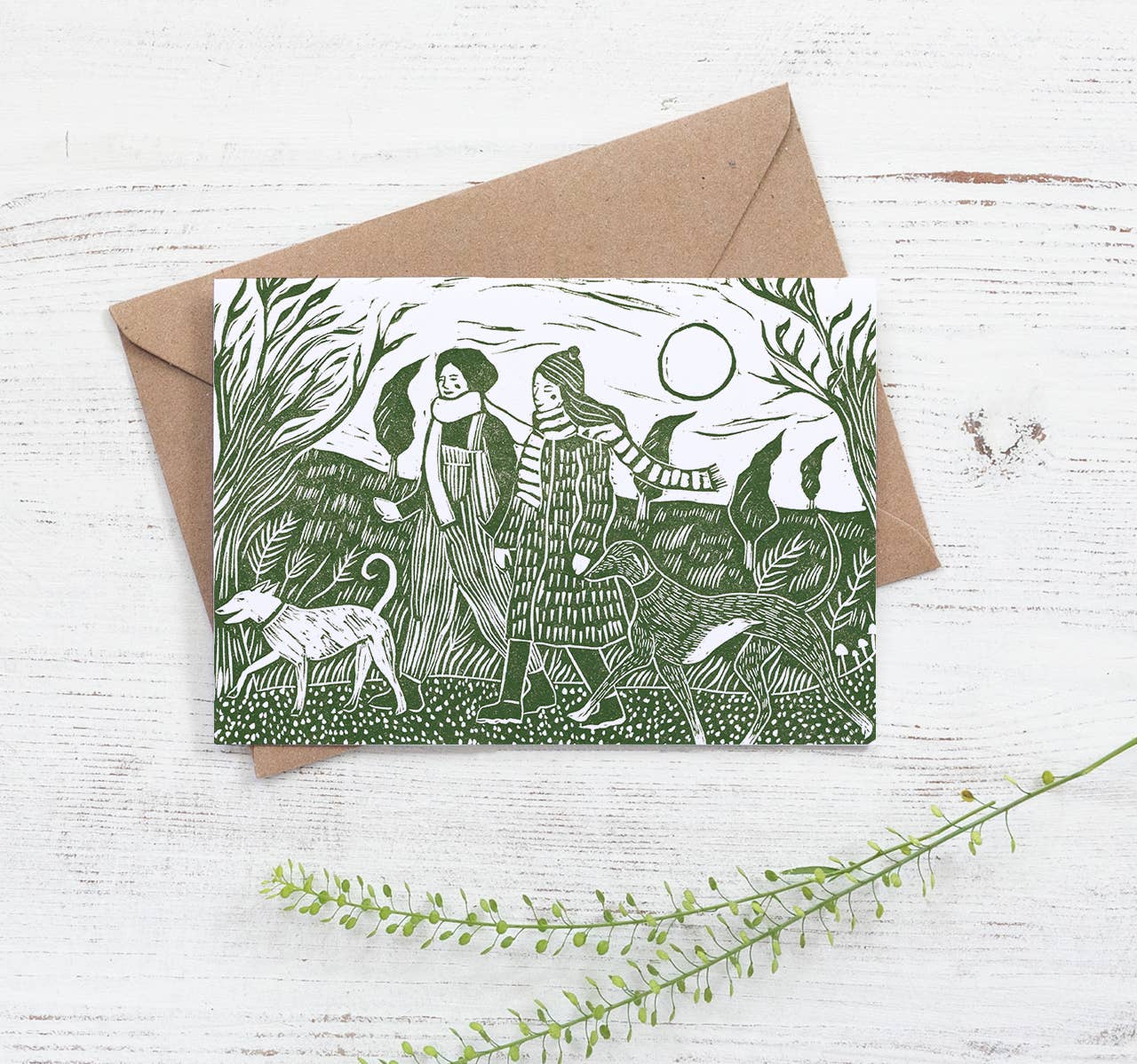 Dog Lover Greeting Card- Women Walking Dogs Illustration