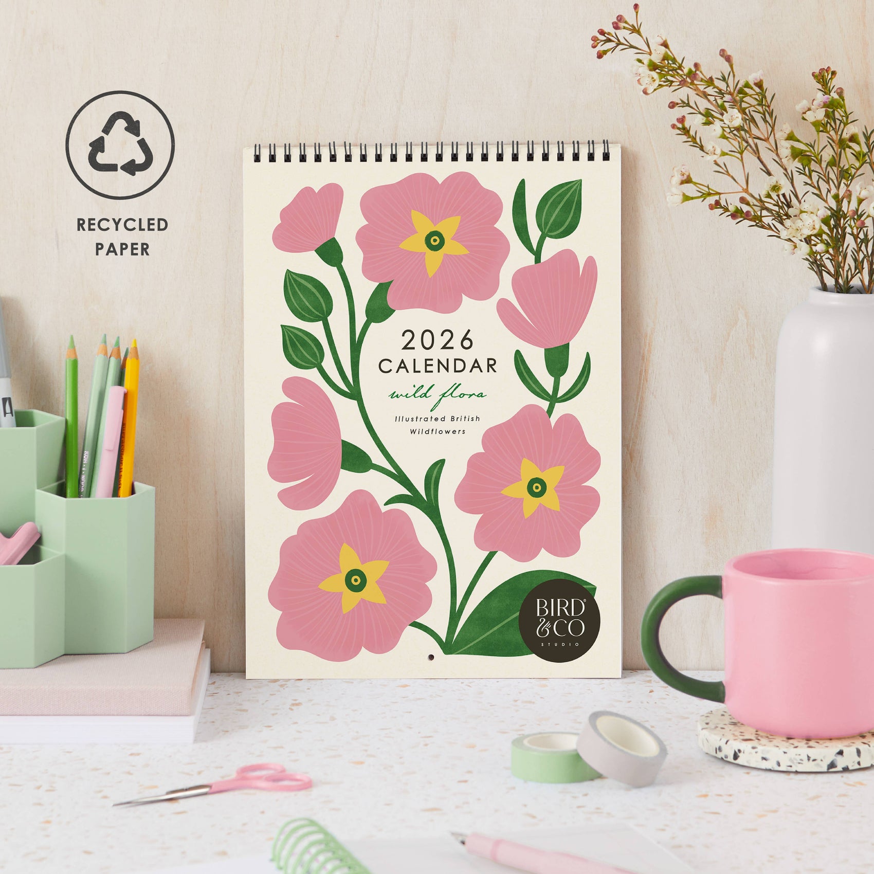 2026 Illustrated Wild Flower Eco friendly Wall Calendar - A4: Naked