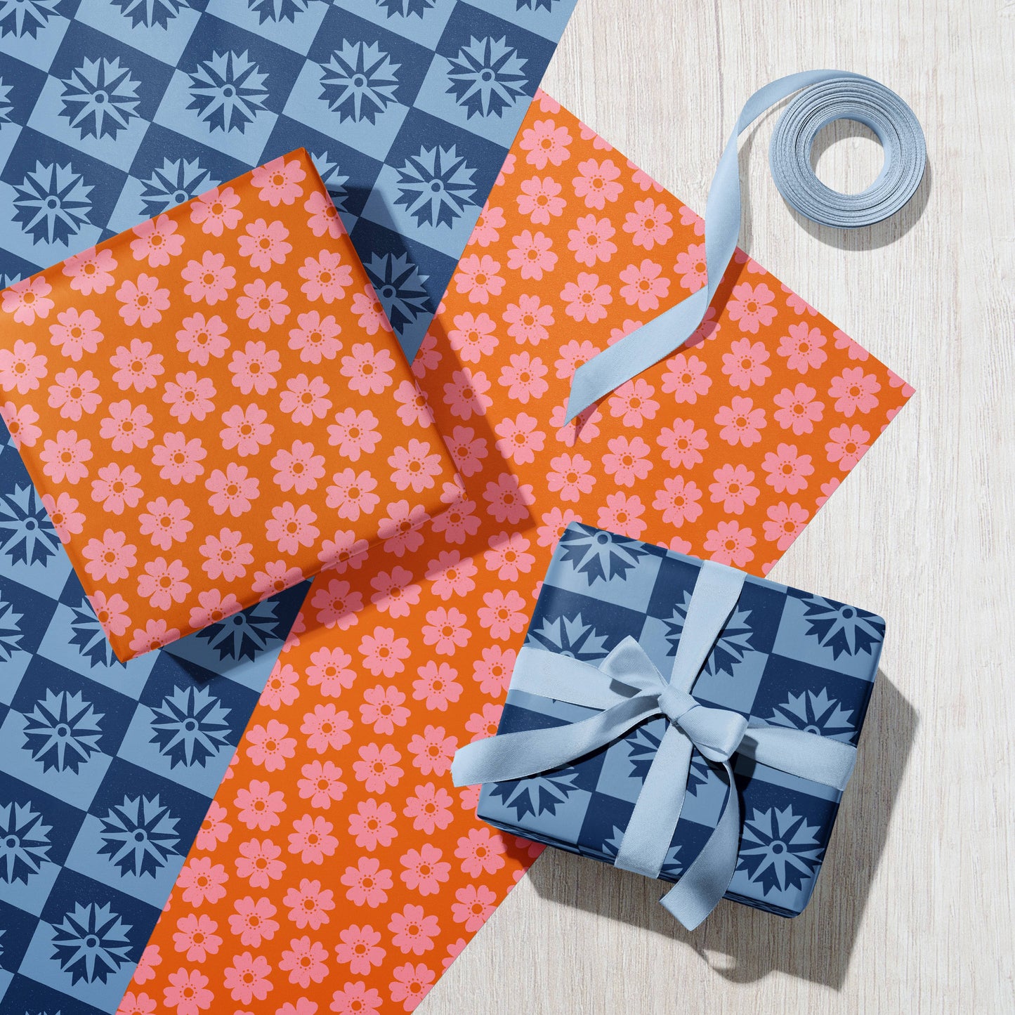 Cornflower Wildflower | Checkered Recycled Gift Wrap Paper