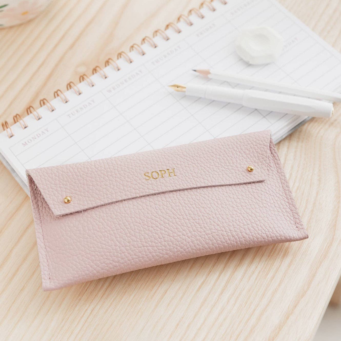 Leather Pen Case: Black / Gold