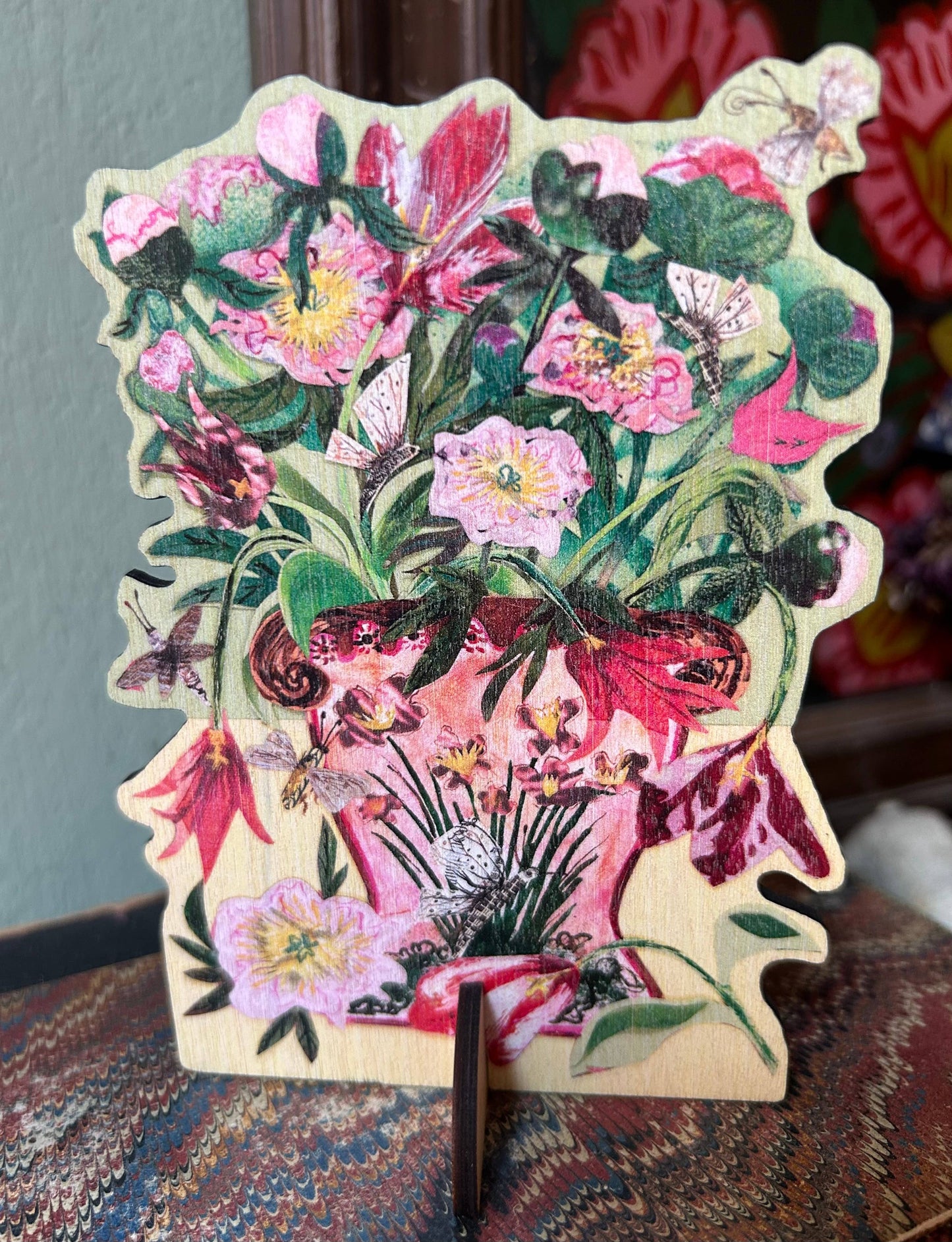 Tulips & Peonies laser cut birch plywood keepsake & card 