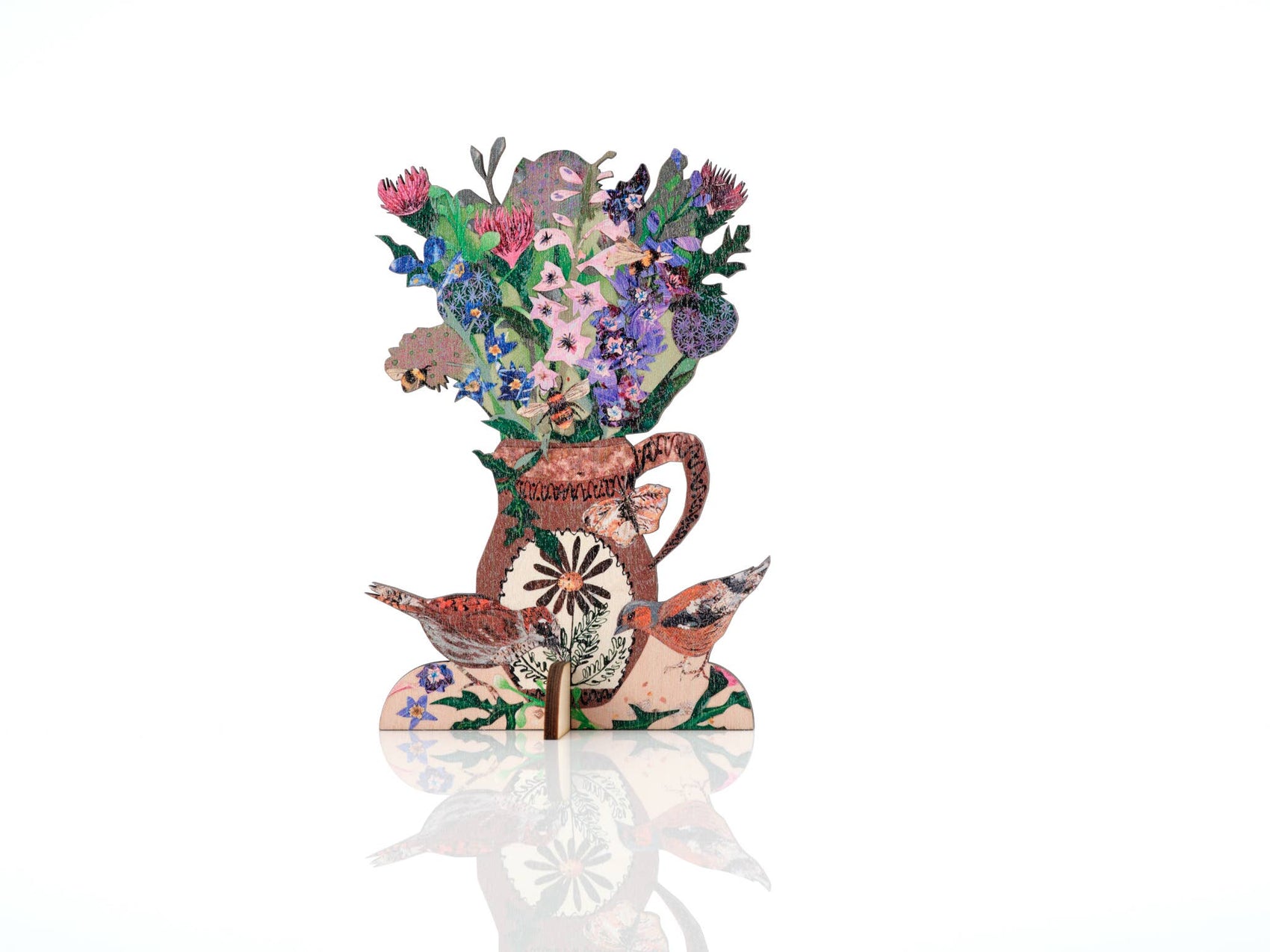 Summer Blooms laser cut birch plywood keepsake and stand.