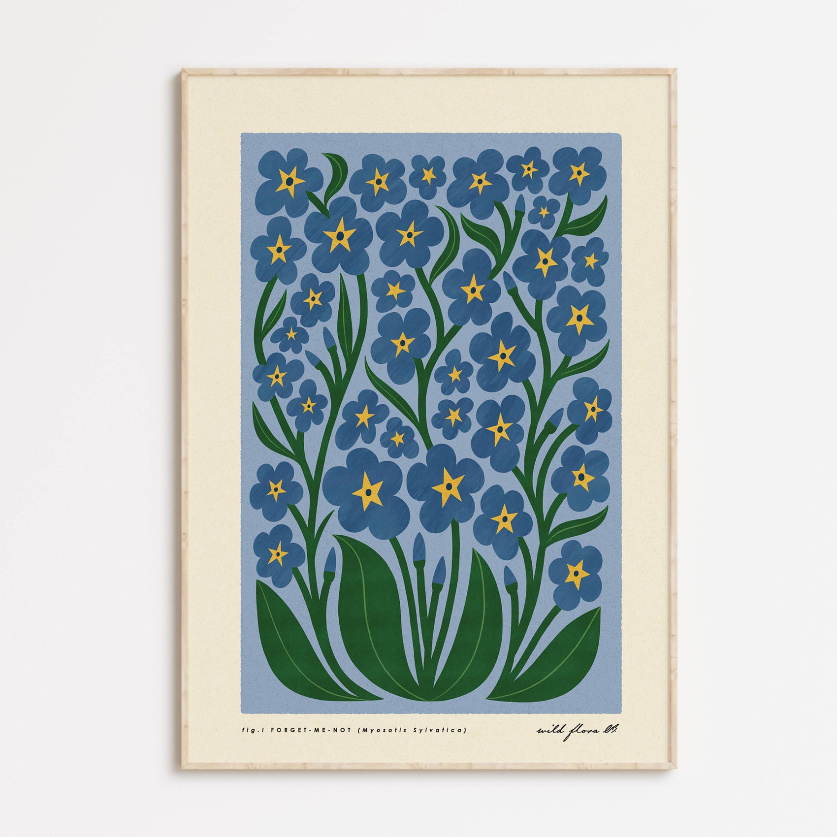 Forget Me Not | Modern-Retro Wildflower Art Print Wall Decor: A3 - 297 x 420mm (11.7 x 16.5 inches)