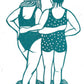 Swim Friends riso print, swimming, wild swim, sisters,