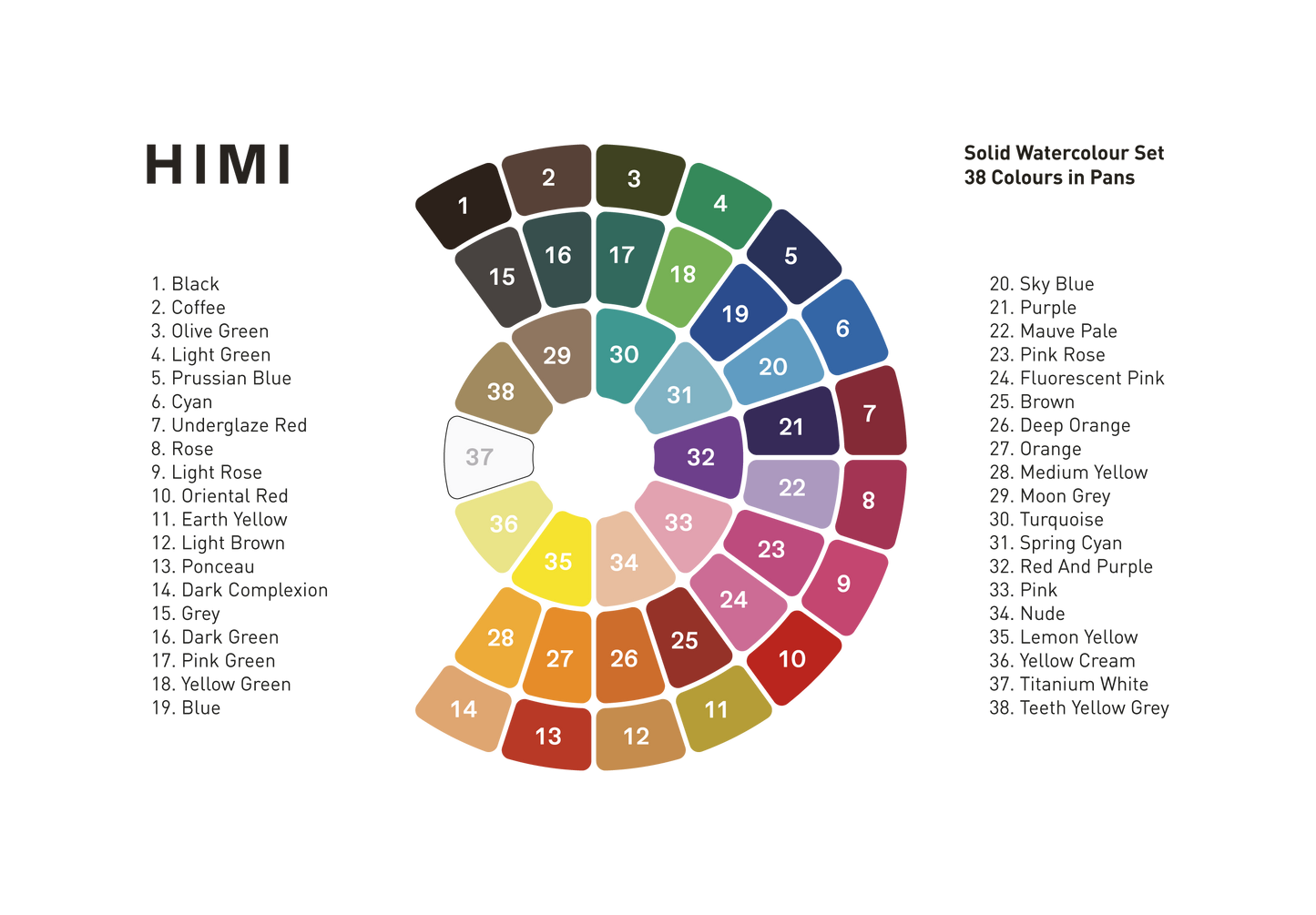HIMI Solid Watercolour Set 38 In Pans Colours, Pink
