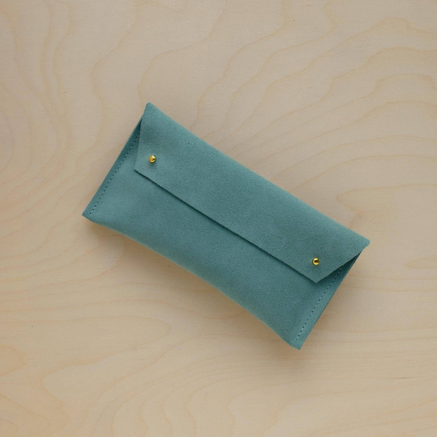 Suede Double Stud Glasses Case: Jade Green / Gold