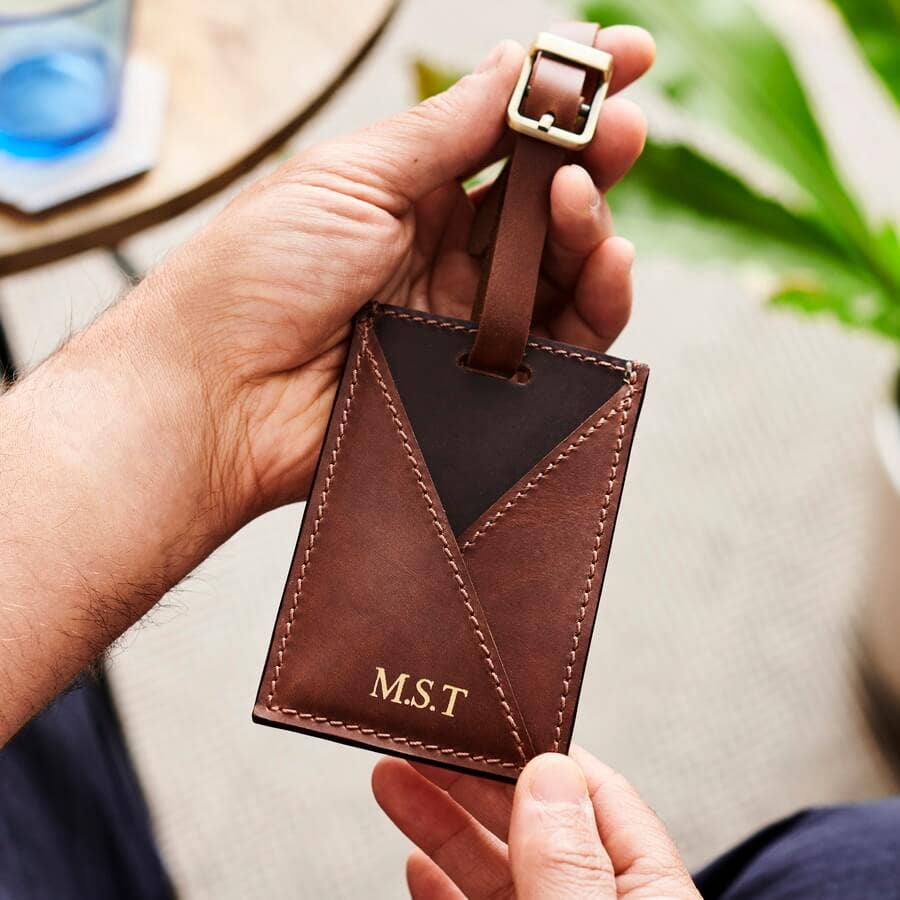 Leather Envelope Luggage Tag: Navy and Red