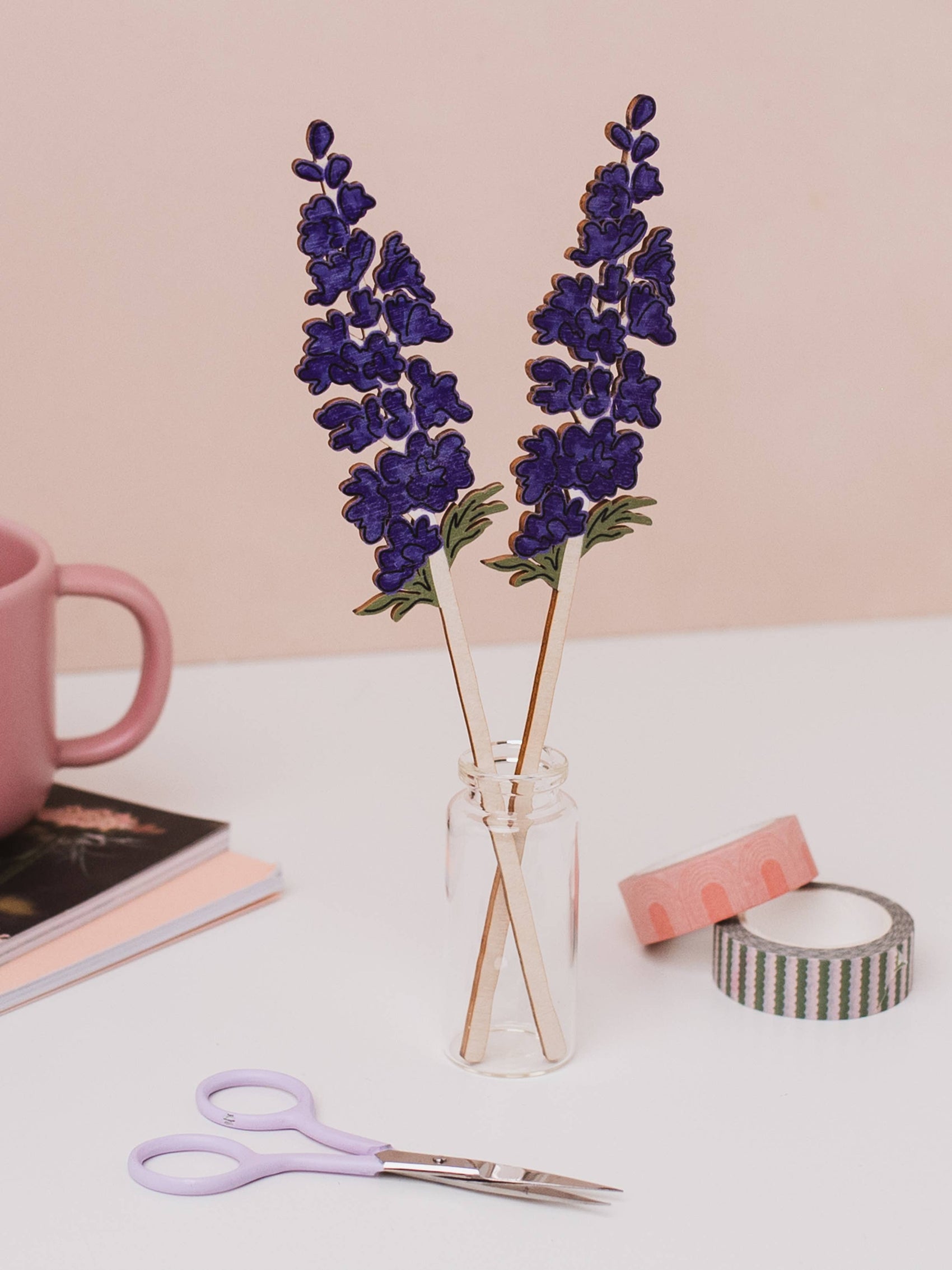 Wooden Delphinium – July Birth Flower - Sustainable Gift