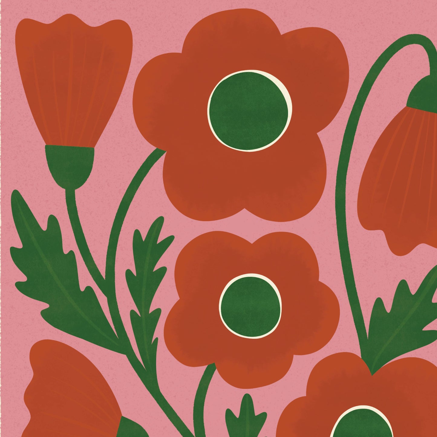 Corn Poppy | Modern-Retro Wildflower Art Print | Wall Decor: A4 - 210 x 297 mm (8.3 x 11.7 inches)