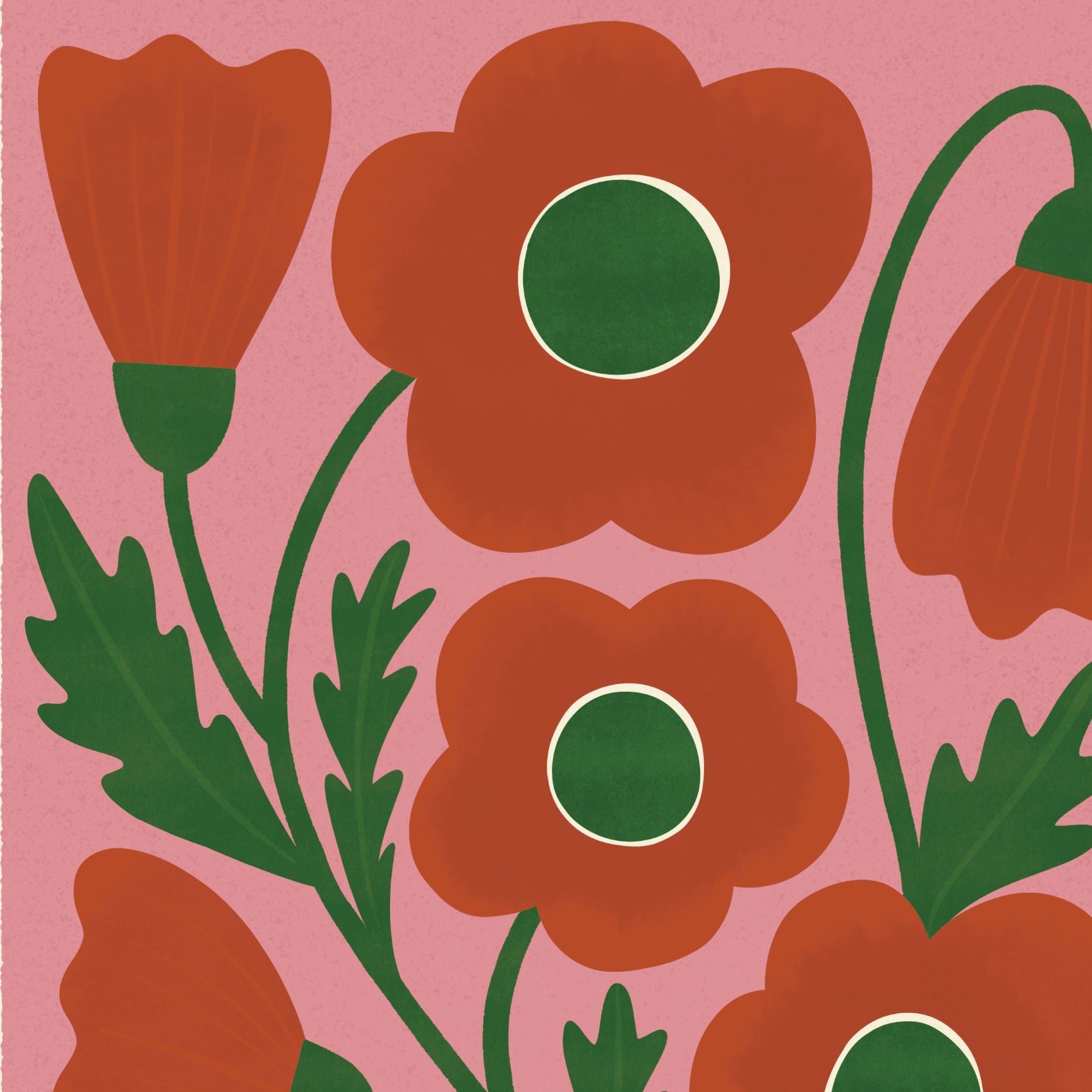 Corn Poppy | Modern-Retro Wildflower Art Print | Wall Decor: A4 - 210 x 297 mm (8.3 x 11.7 inches)
