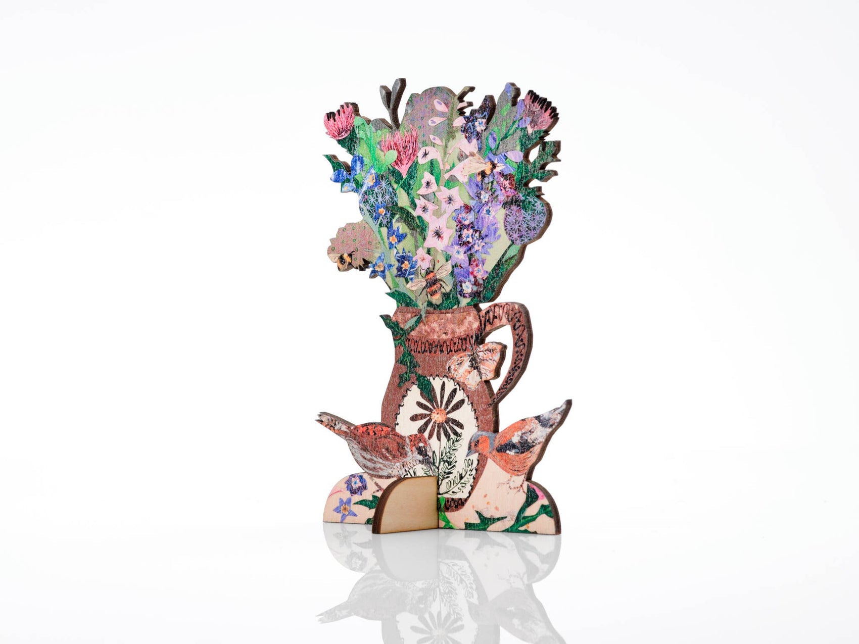 Summer Blooms laser cut birch plywood keepsake and stand.