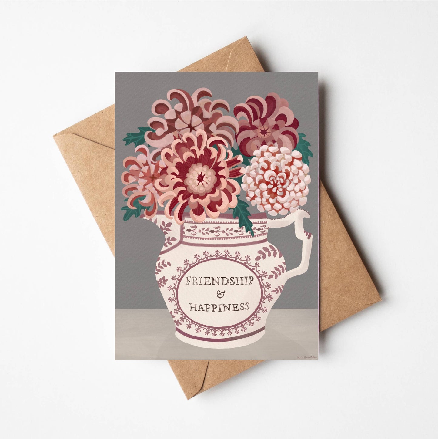 Chrysanthemums in Happiness Jug Card : Regular