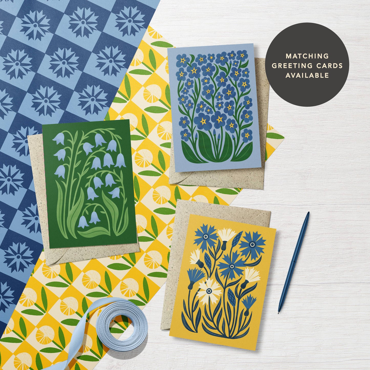 Cornflower Wildflower | Checkered Recycled Gift Wrap Paper