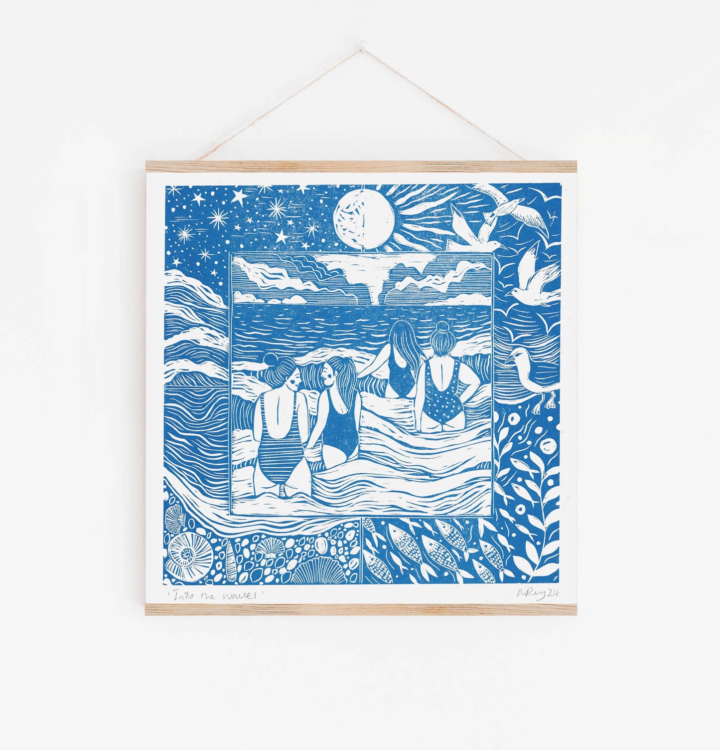 Into the Waves riso swimming, seaside, friends, ocean, blue