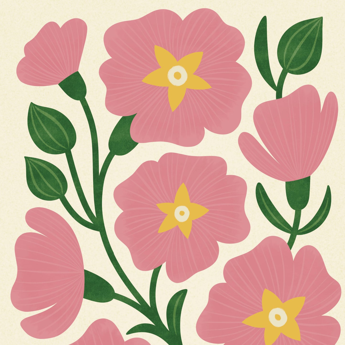 Primrose | Modern-Retro Wildflower Art Print | Wall Decor: A5 - 148 x 210 mm (5.8 x 8.3 inches)