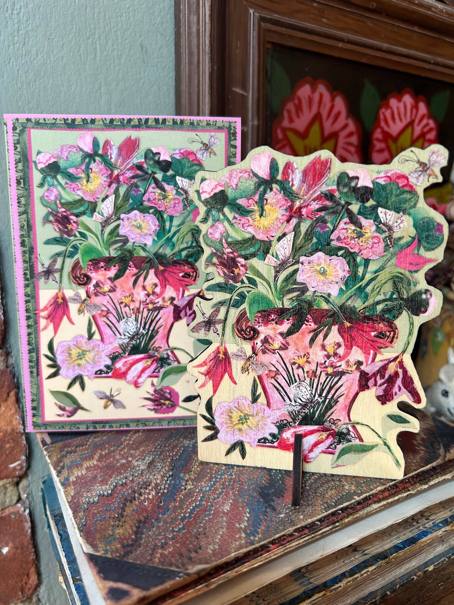 Tulips & Peonies laser cut birch plywood keepsake & card 