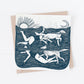 Paddlers card, dogs, dog swimming, sea swim, women & dogs