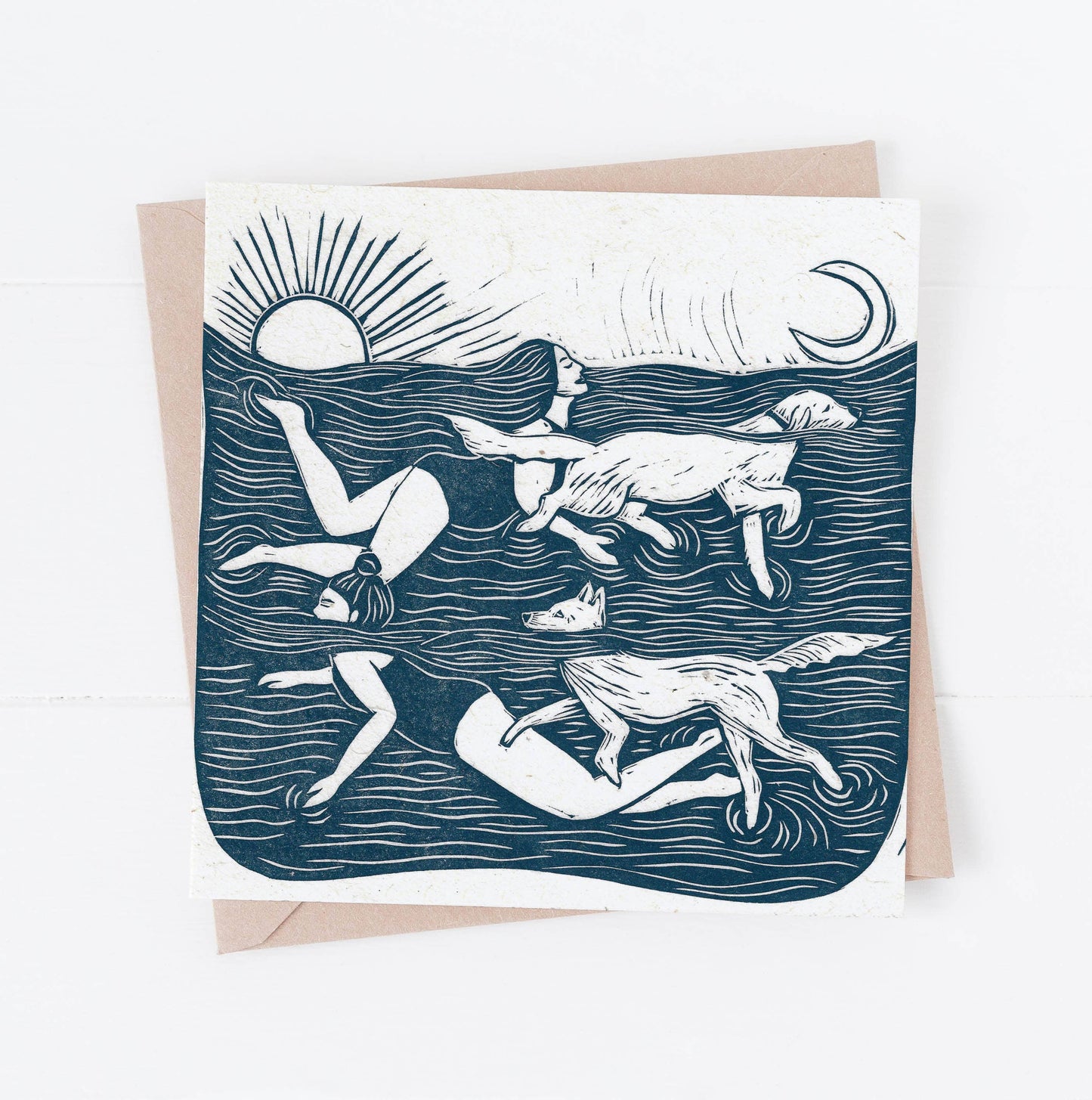 Paddlers card, dogs, dog swimming, sea swim, women & dogs
