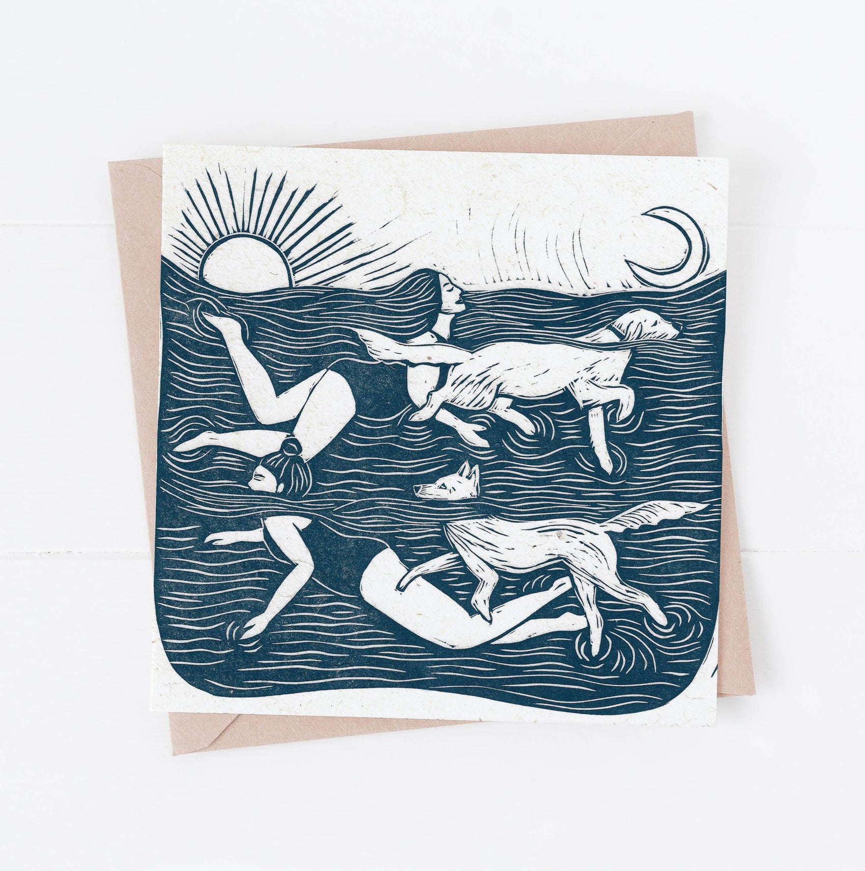 Paddlers card, dogs, dog swimming, sea swim, women & dogs