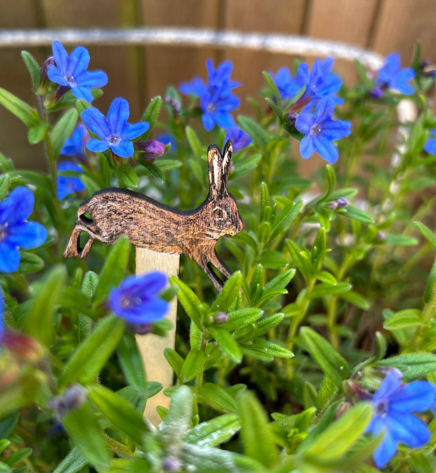 Pair of birch plywood Hare pot decorations/marker 