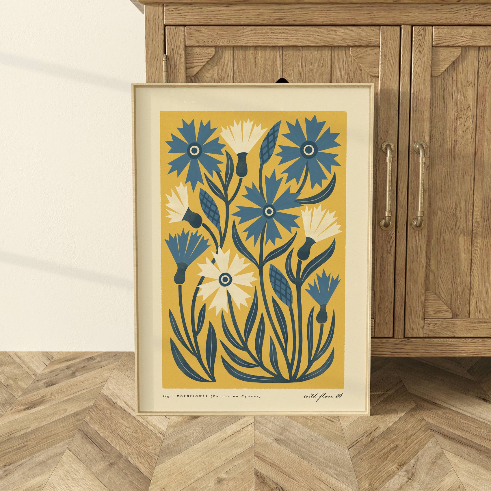 Cornflower | Modern-Retro Wildflower Art Print Wall Decor: A3