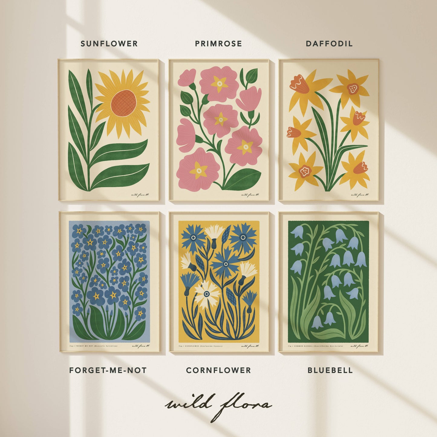 Forget Me Not | Modern-Retro Wildflower Art Print Wall Decor: A3 - 297 x 420mm (11.7 x 16.5 inches)