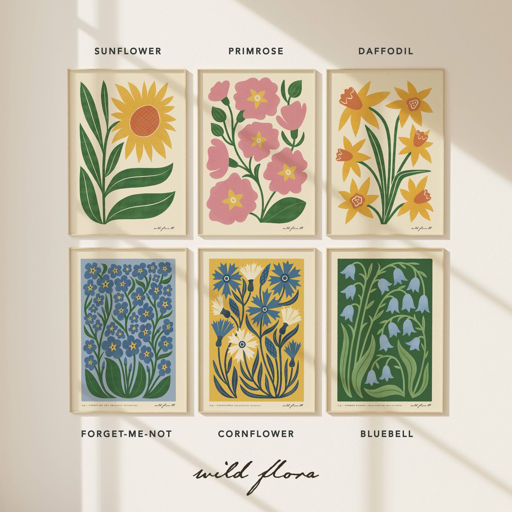 Forget Me Not | Modern-Retro Wildflower Art Print Wall Decor: A3 - 297 x 420mm (11.7 x 16.5 inches)