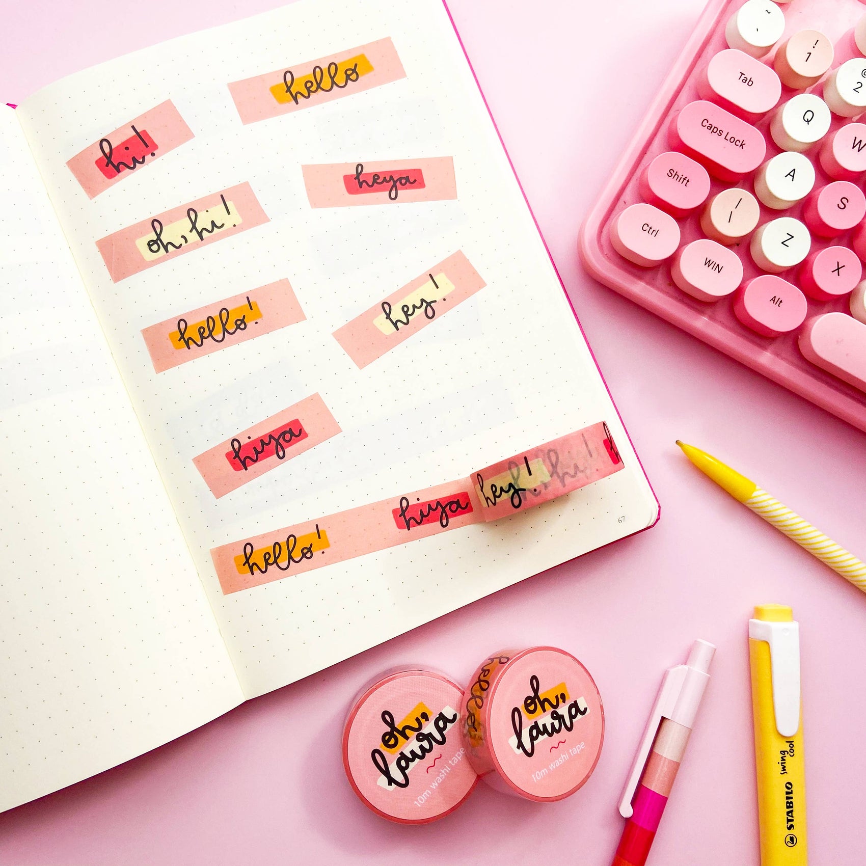 Washi tape - pink hello