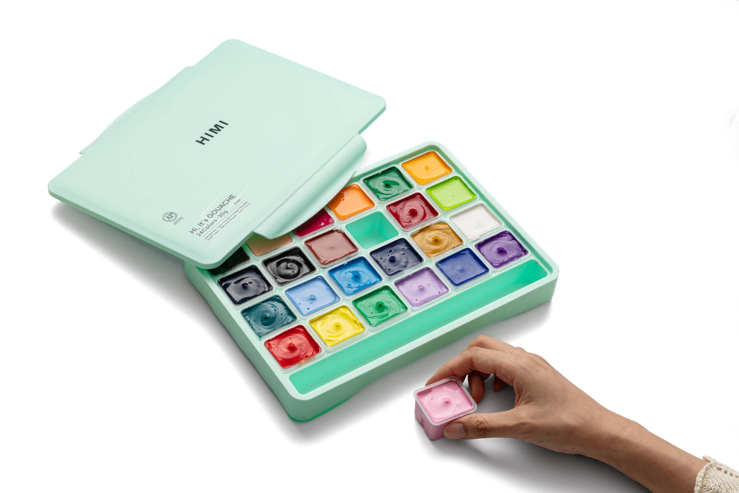 HIMI Jelly Cup Gouache Set 24 Paint Colours, 3 Brushes Green