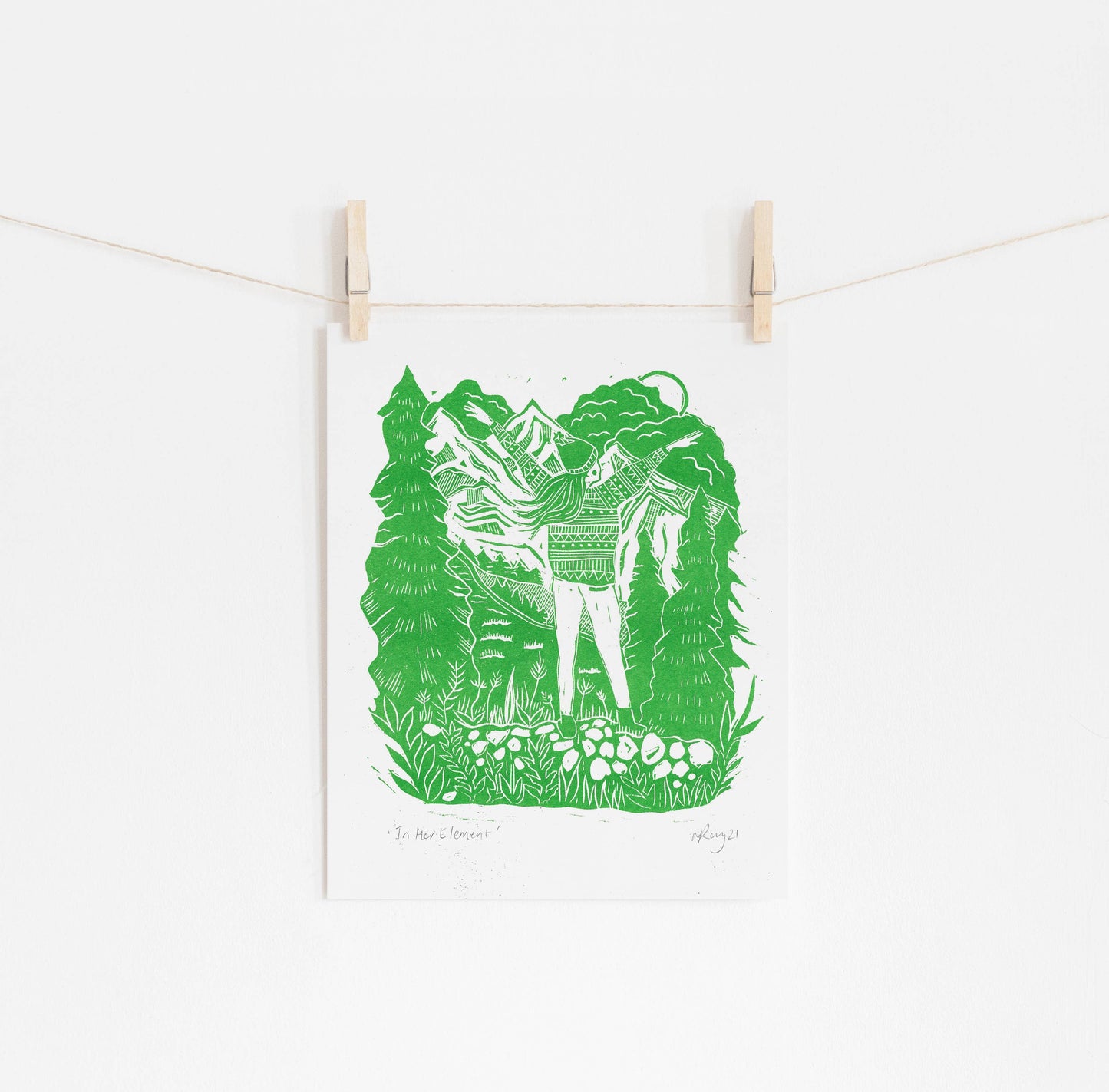 In Her Element risoprint, hiking art, walking, nature, woods
