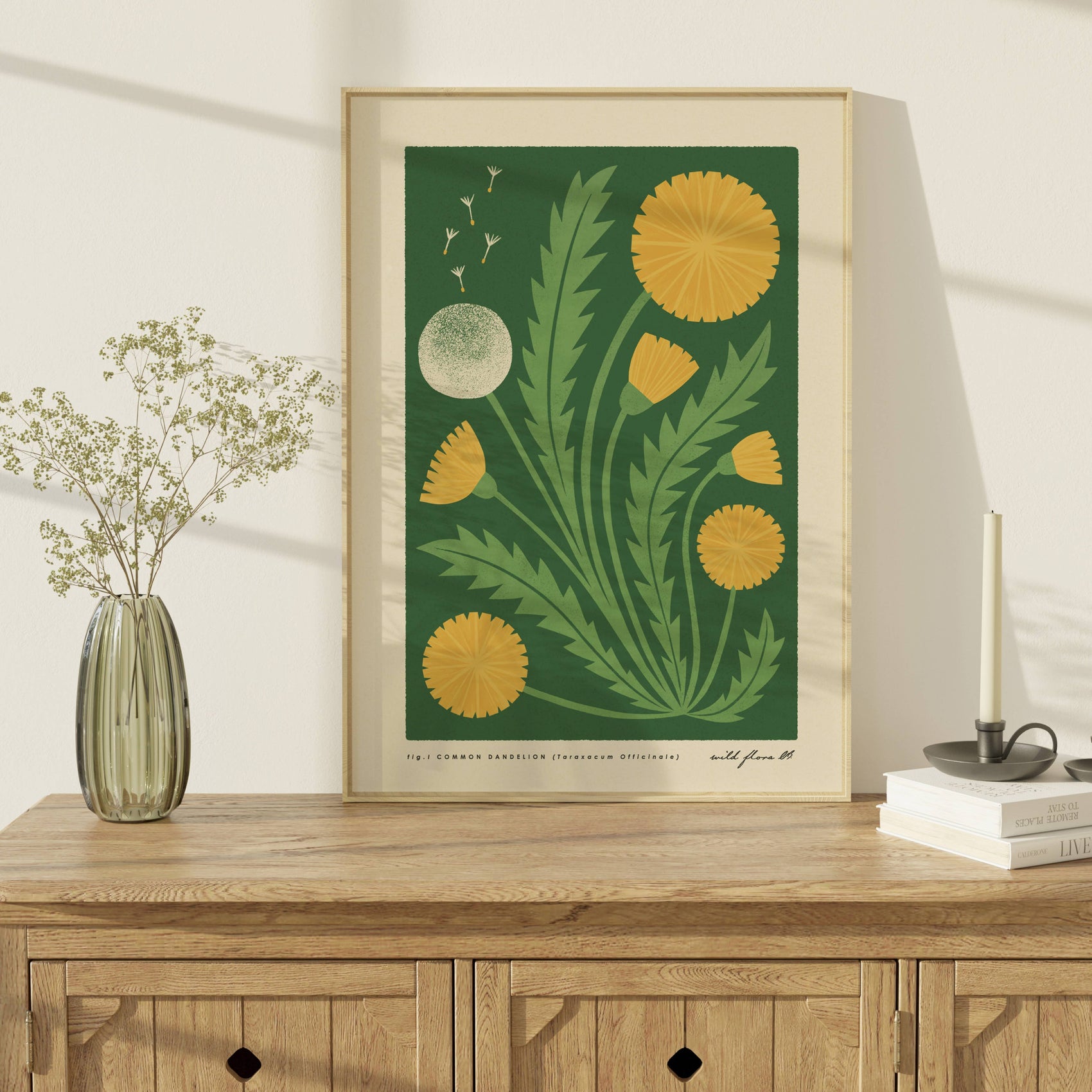 Dandelion | Modern-Retro Wildflower Art Print | Wall Decor: A4 - 210 x 297 mm (8.3 x 11.7 inches)