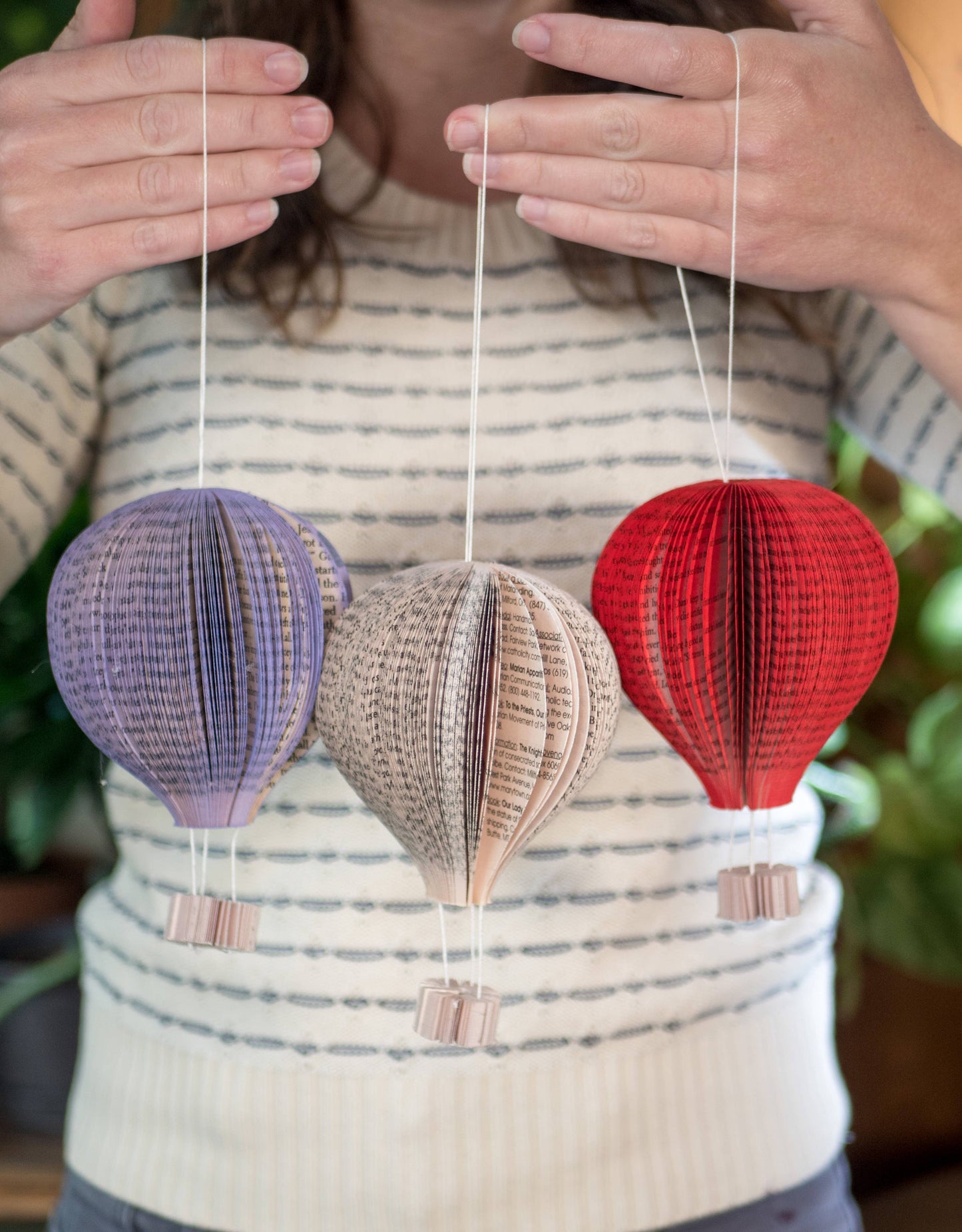 Hot Air Balloon Ornament-Bookish Decor-Christmas Ornament: Natural Book