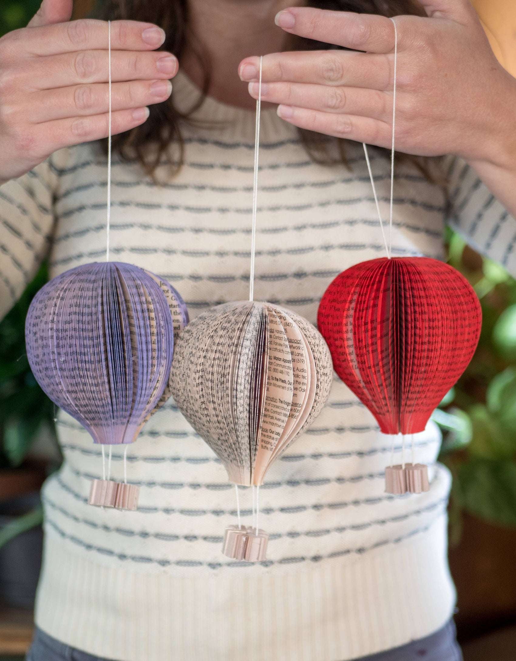 Hot Air Balloon Ornament-Bookish Decor-Christmas Ornament: Natural Book