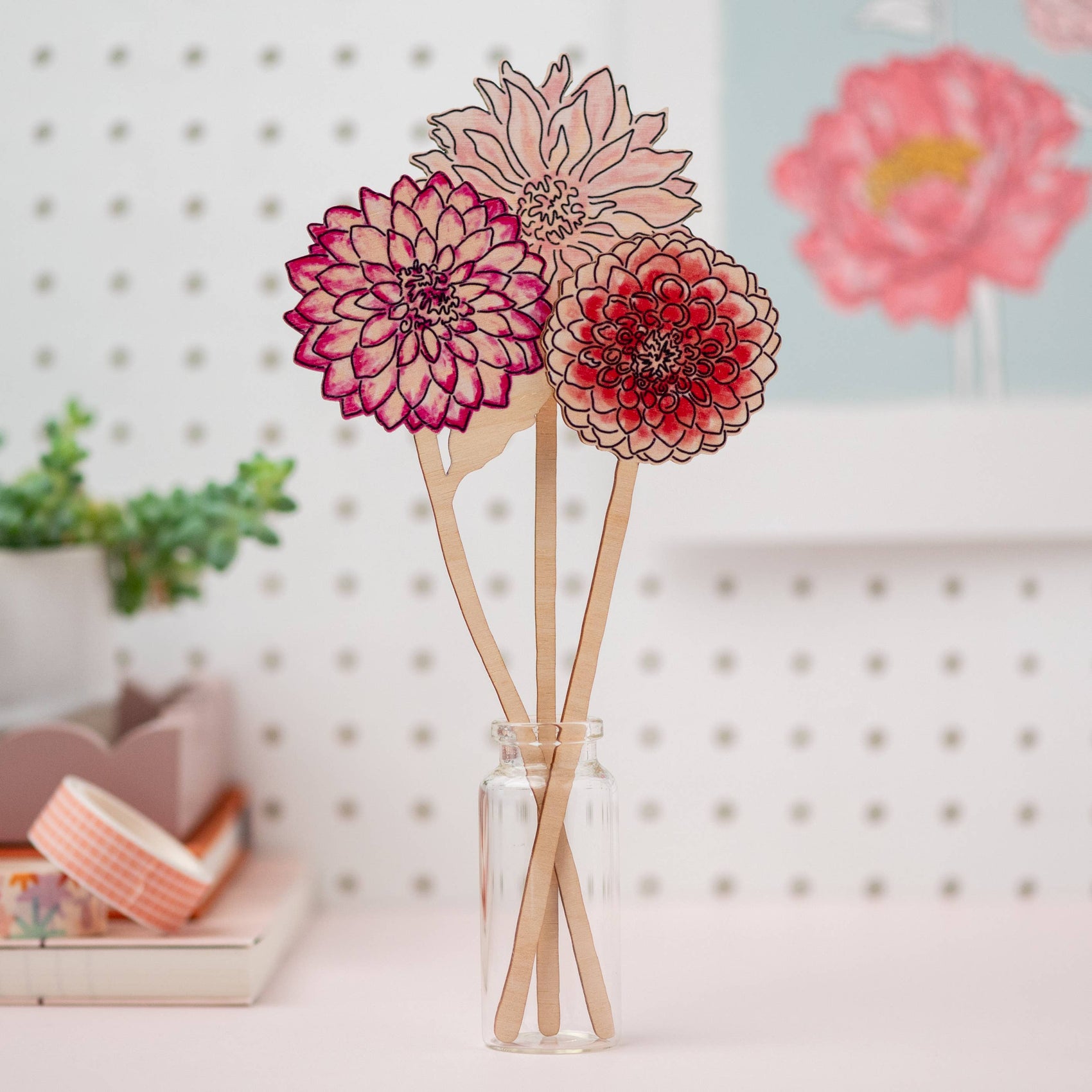 Bouquet Of Wooden Dahlias - Wooden Flowers - UK Made