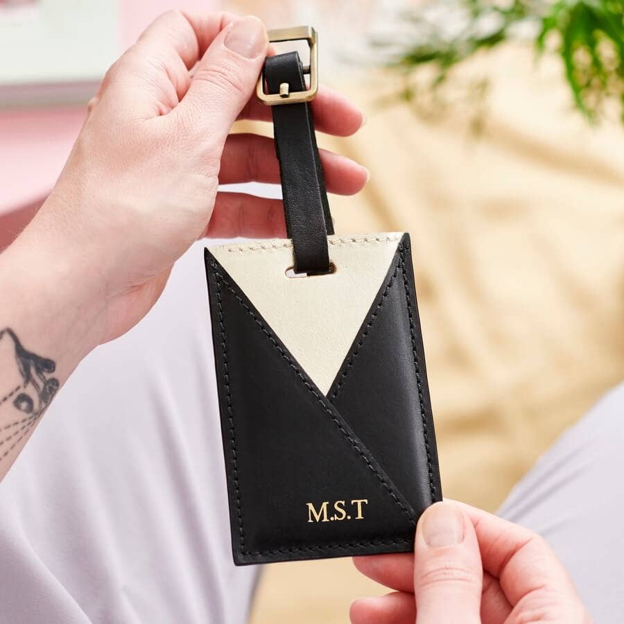 Leather Envelope Luggage Tag: Blush Pink and Navy