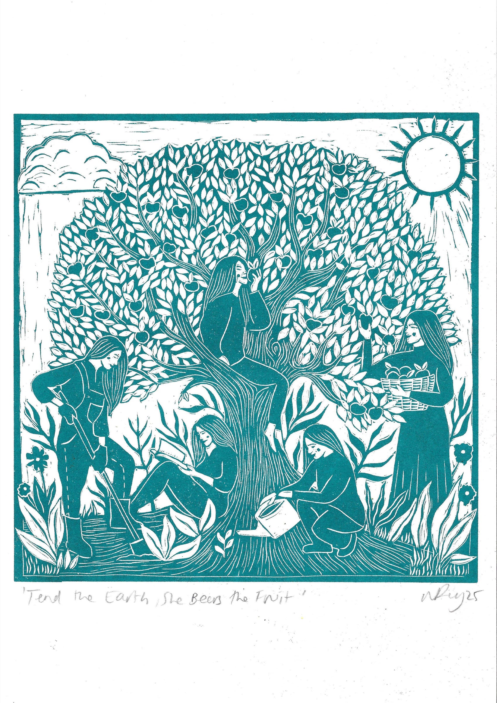Tend the Earth riso, orchard, grow, apple tree, gardening