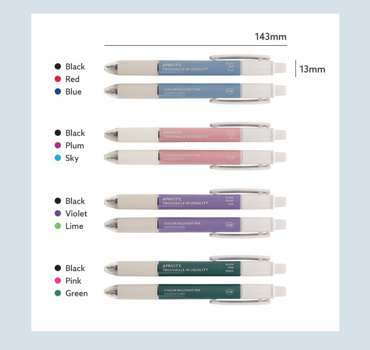 Iconic Smooth 3 Colour Pen 0.38mm: Pink