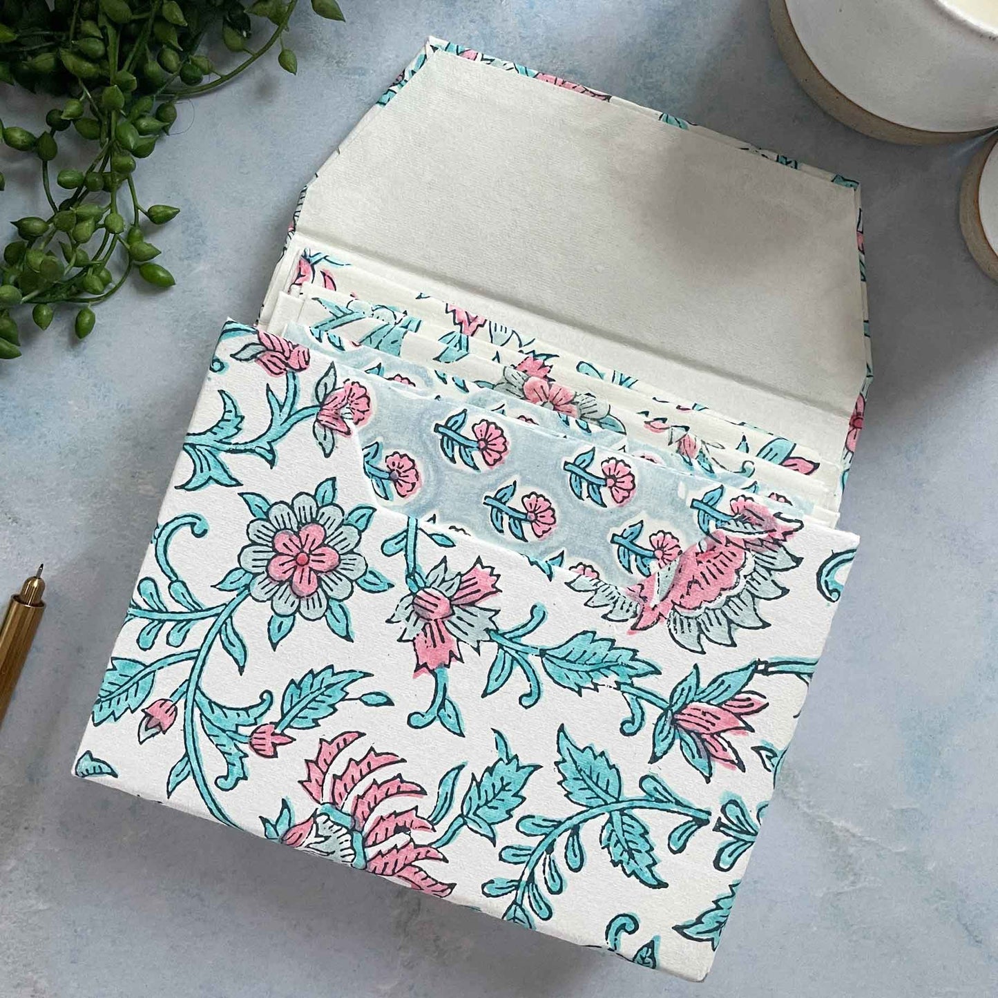 Harriet Handmade Note Card and Envelope Set | Block Printed