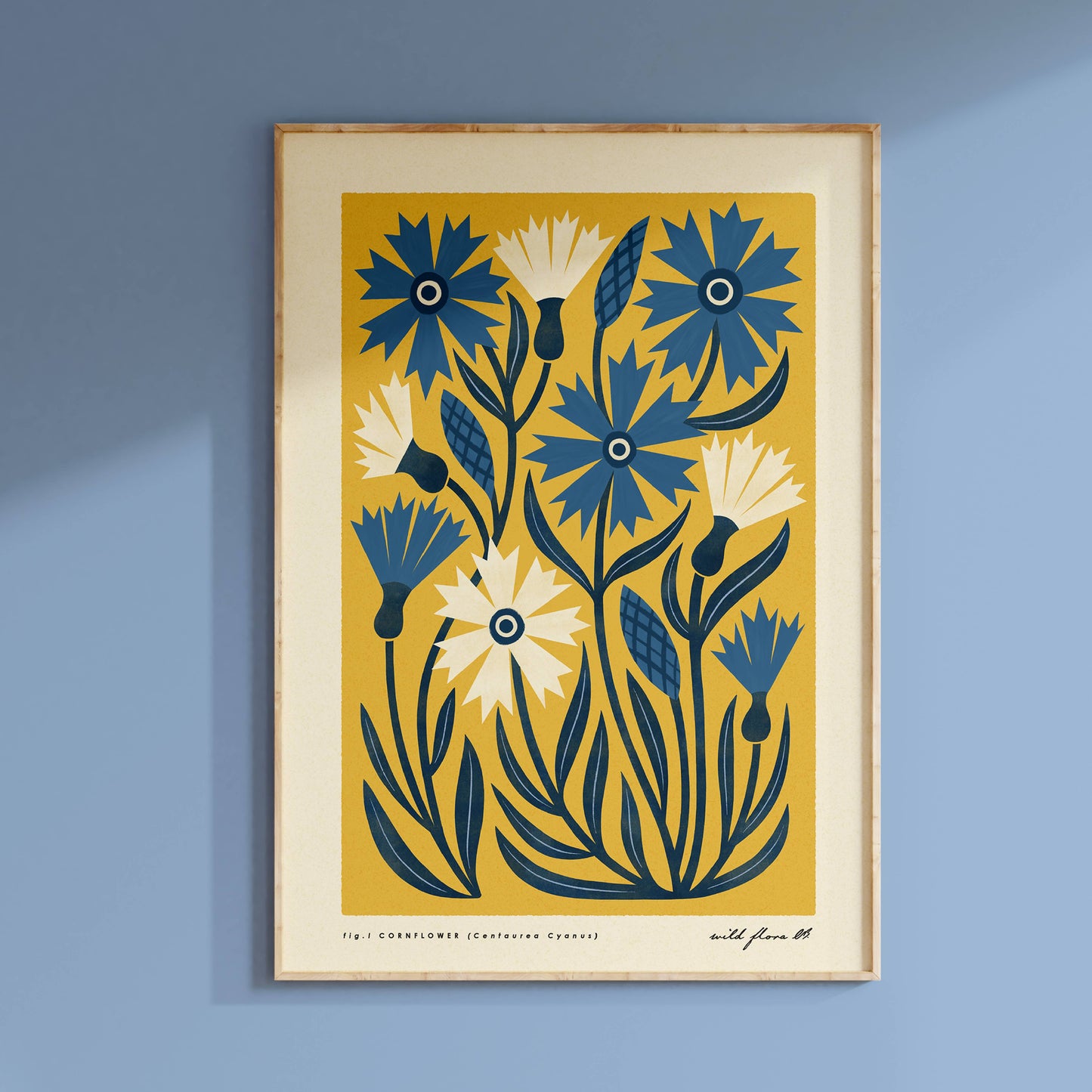 Cornflower | Modern-Retro Wildflower Art Print Wall Decor: A3