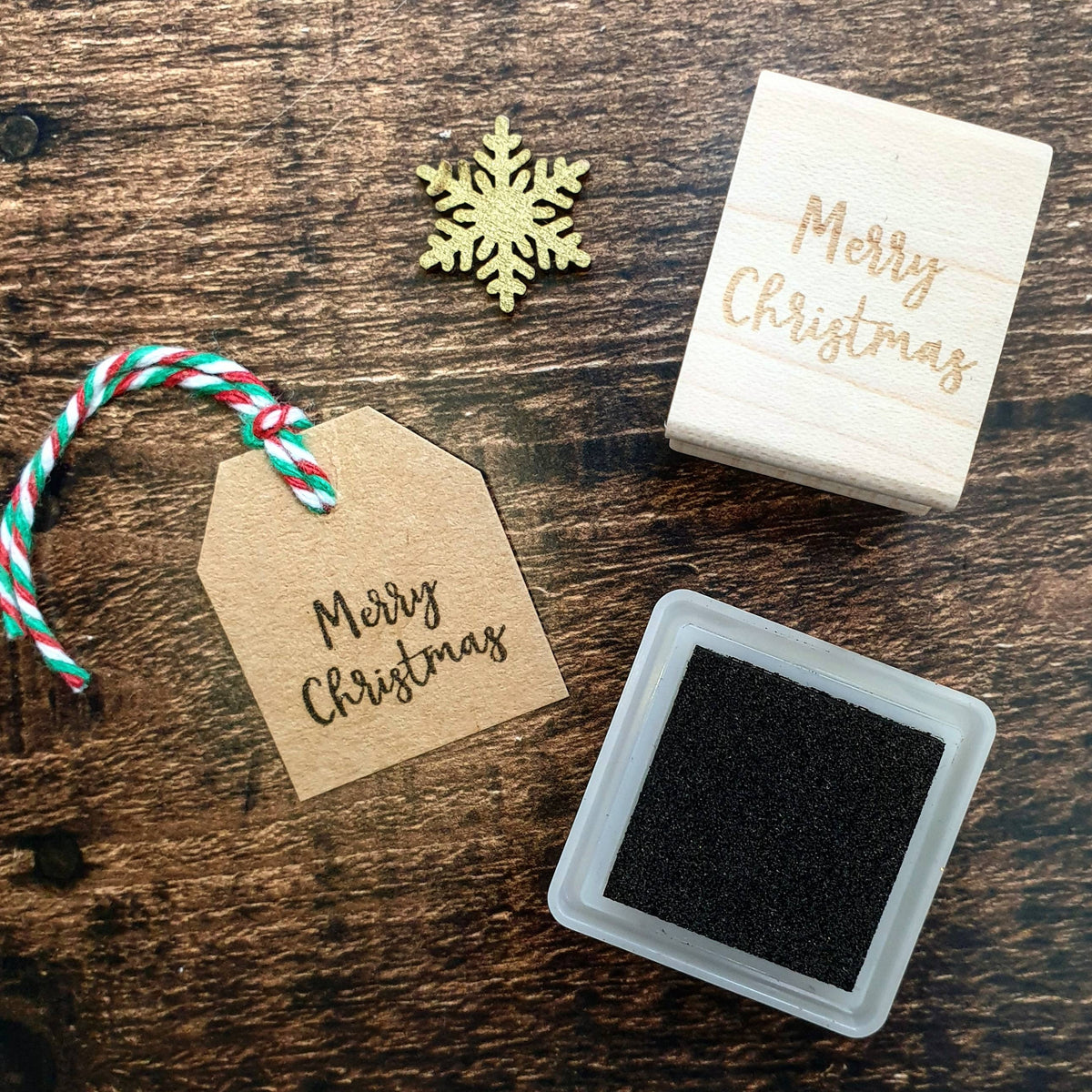Merry Christmas Mini Script Rubber Stamp