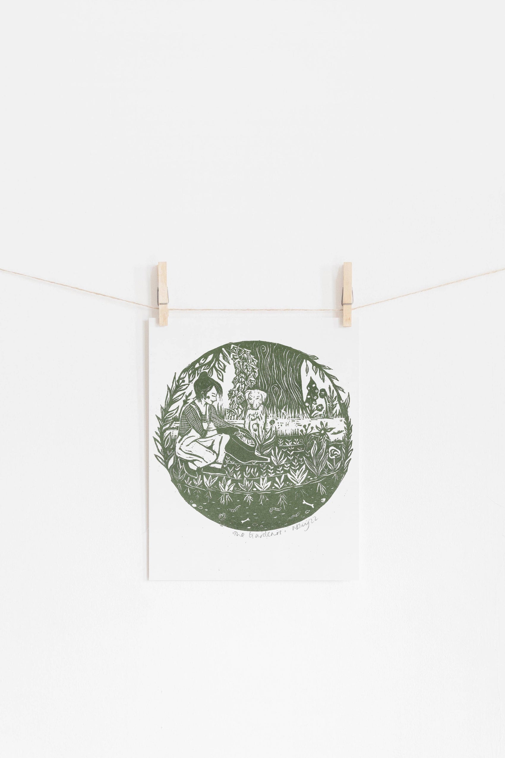 The Gardeners riso print, gardening, dog art, garden, nature