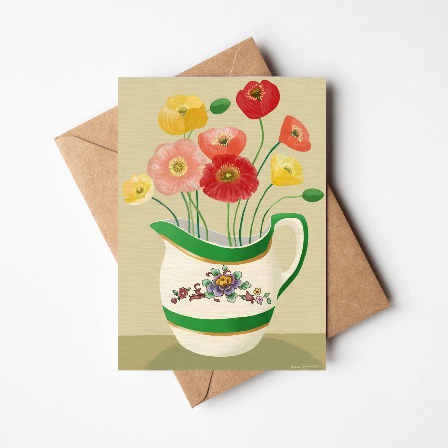Poppies in Green Jug Cards