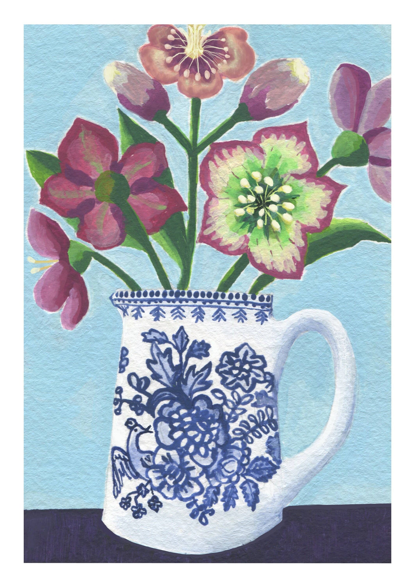 Hellebores in Pheasant Jug Print by Susie Hamilton: A4 (8.3 x 11.7)