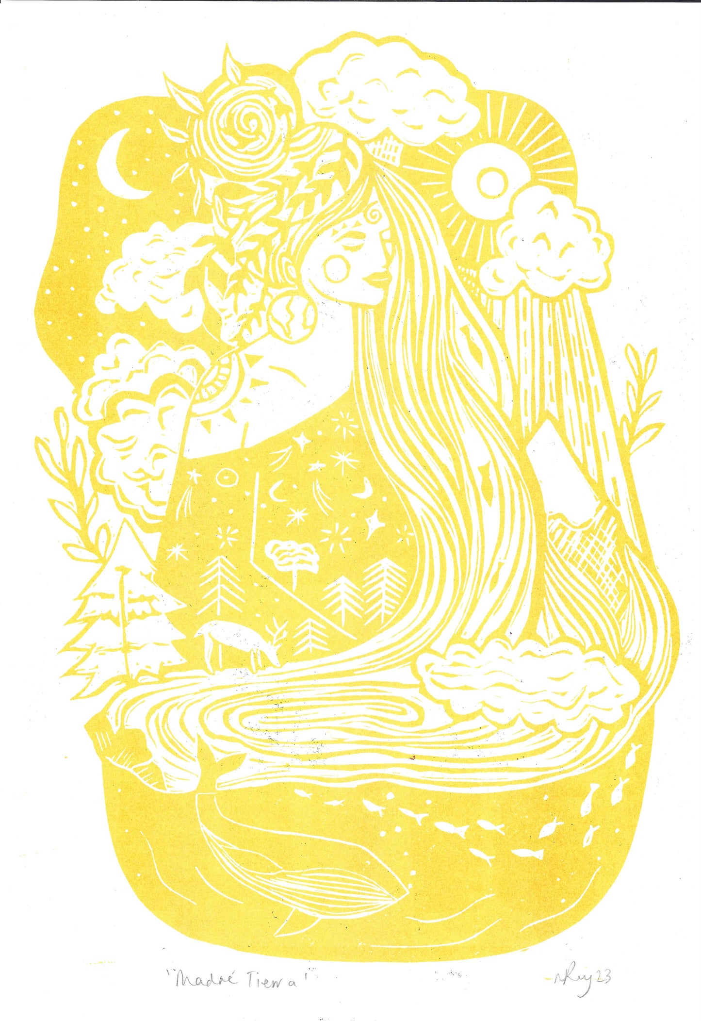 Madre Tierra riso print, hippy art, mother earth, goddess